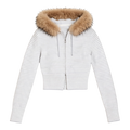 LUME FAUX FUR ZIP KNIT HOODIE BLUE