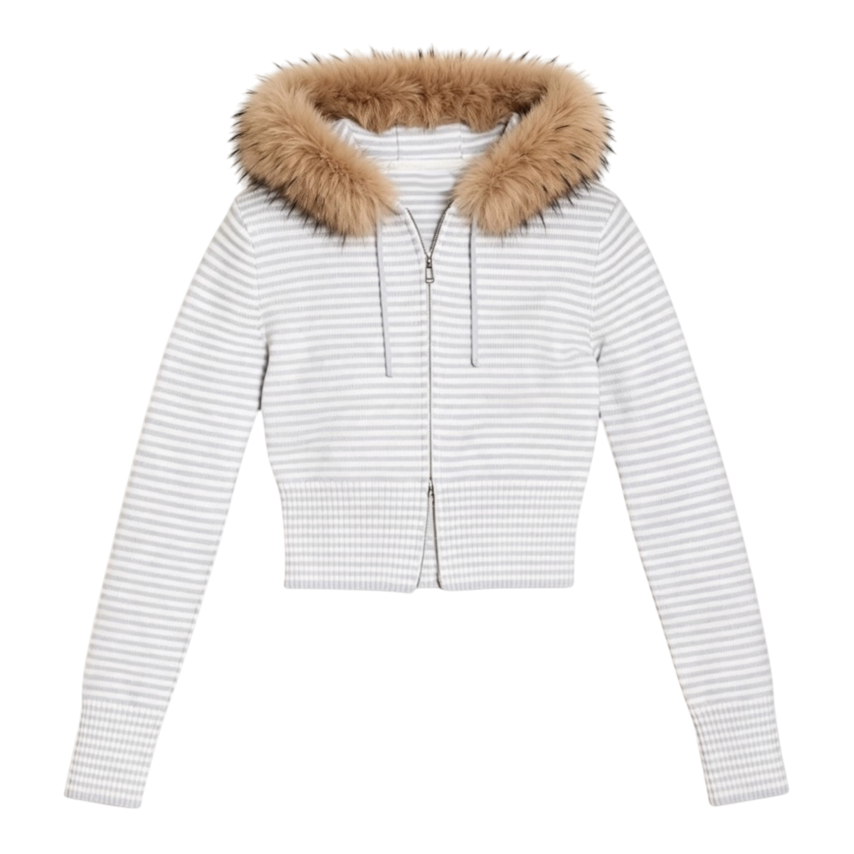 LUME FAUX FUR ZIP KNIT HOODIE BLUE