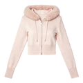 LUME FAUX FUR ZIP KNIT HOODIE PINK