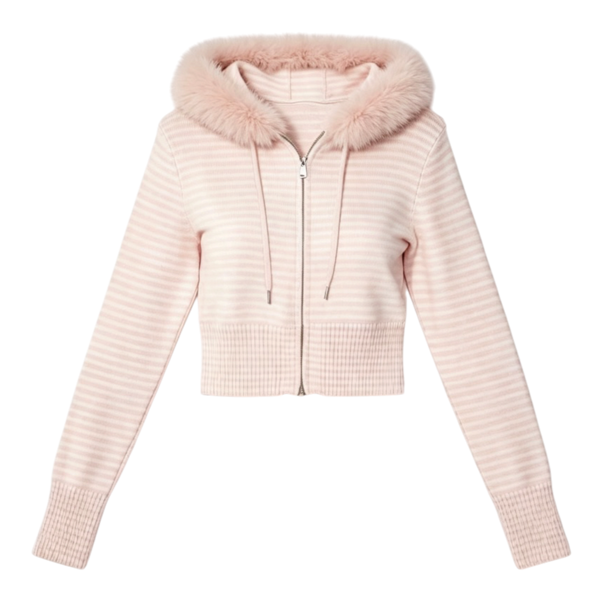 LUME FAUX FUR ZIP KNIT HOODIE PINK