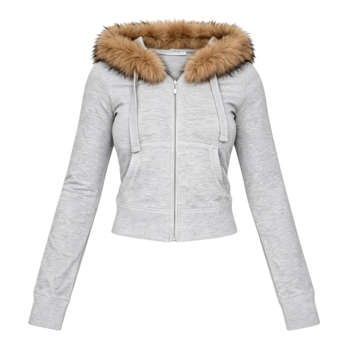 TIA FAUX FUR ZIP HOODIE GREY